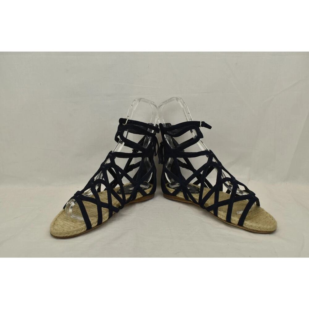 NEW MIU MIU PRADA BLUE SUEDE ESPADRILLES GLADIATOR BUCKLES ZIP FLATS SANDALS 38 - Picture 7 of 9